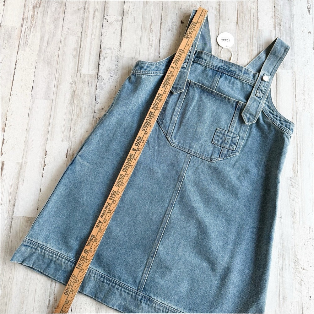 NWT Oddi Los Angeles Blue Denim Overall Dress Light Med Wash Mini Pinafore Sz S - Picture 11 of 13